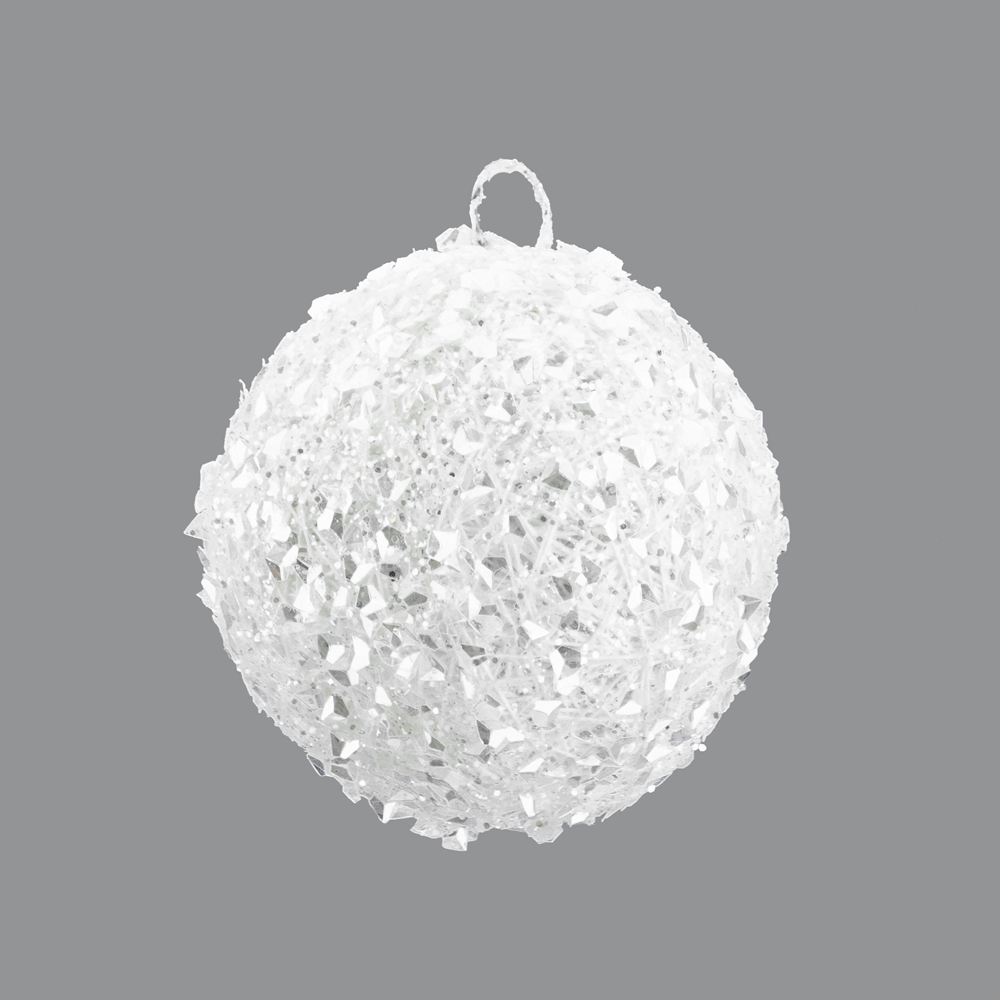 BALL WHITE 100MM METAL WIRE W/GLITTER Christmas Forever